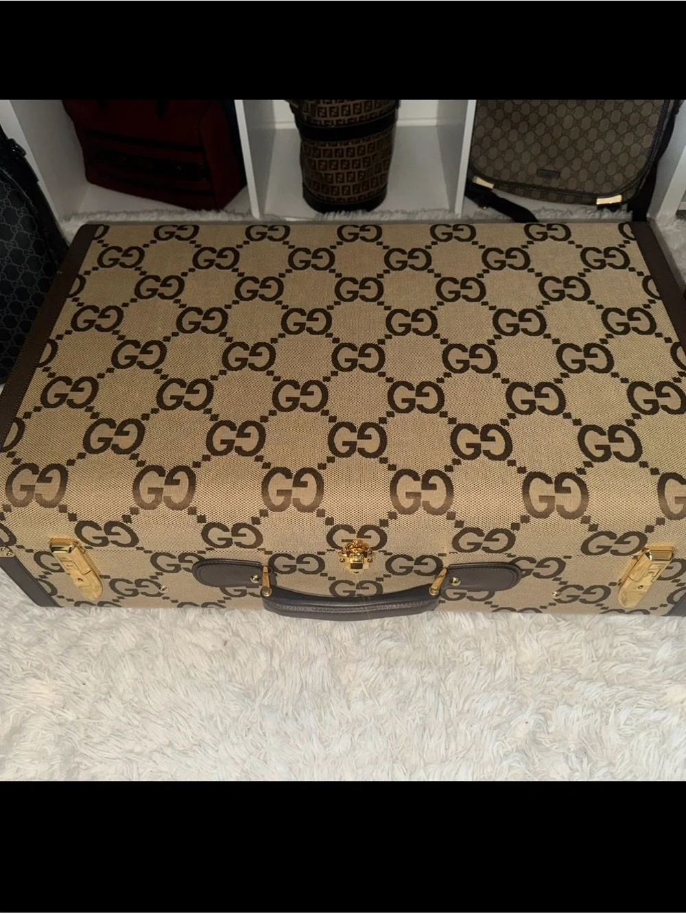 Gucci Jumbo Ridgid Suitcase Brown & Beige GG Monogram with Gold Hardware